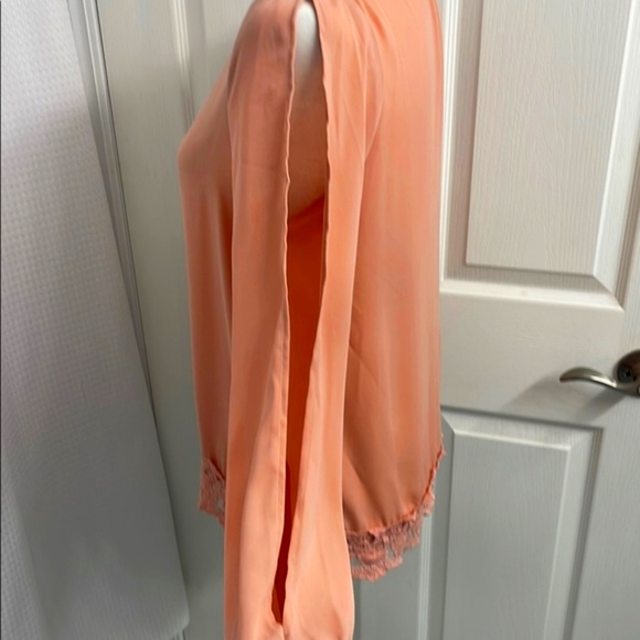 TOBI Peach Blouse With Lace Trim & Open Long Sleeves - Picture 3 of 6